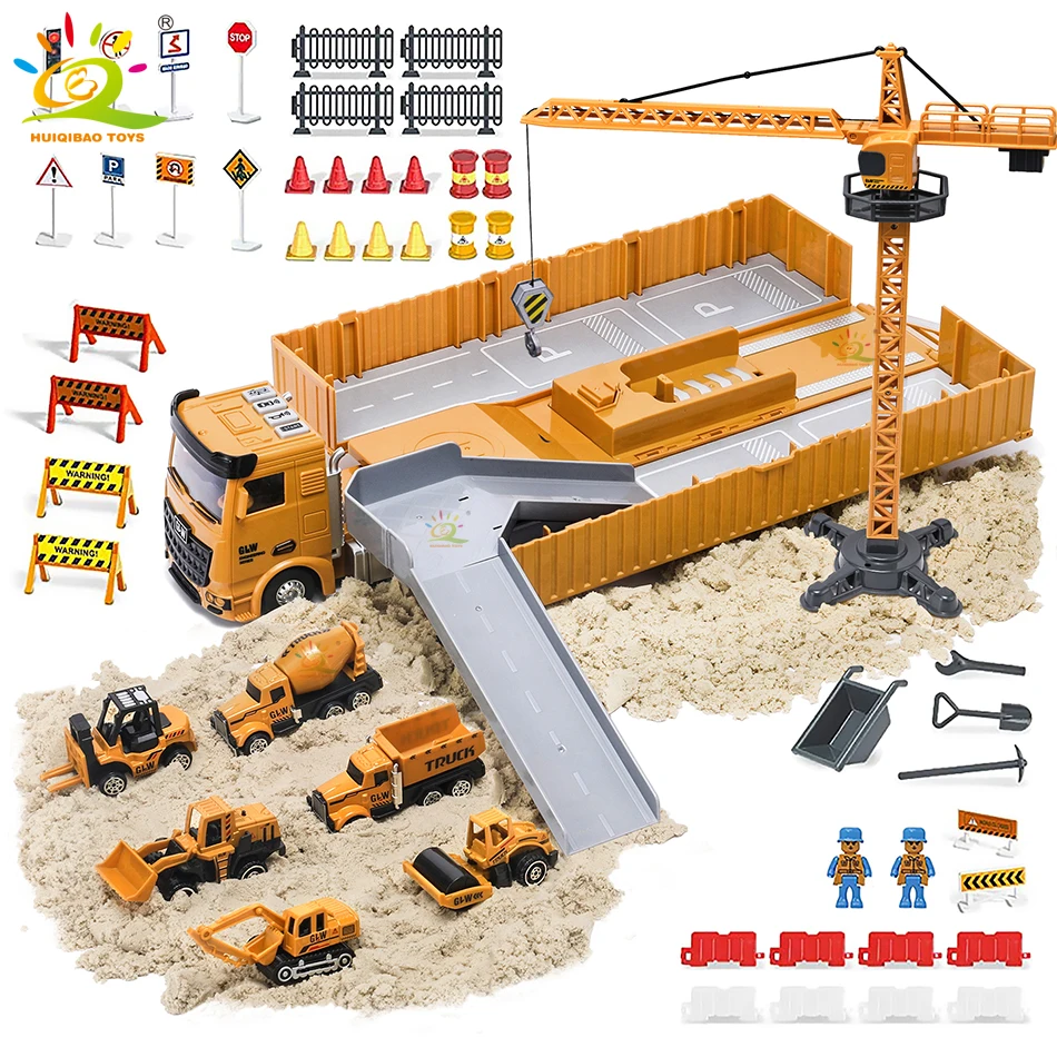 

Construction Engineering Track Truck Set, Mini Die-Cast Alloy Car Model Engineering Vehicle Transport Truck Gift for Boys