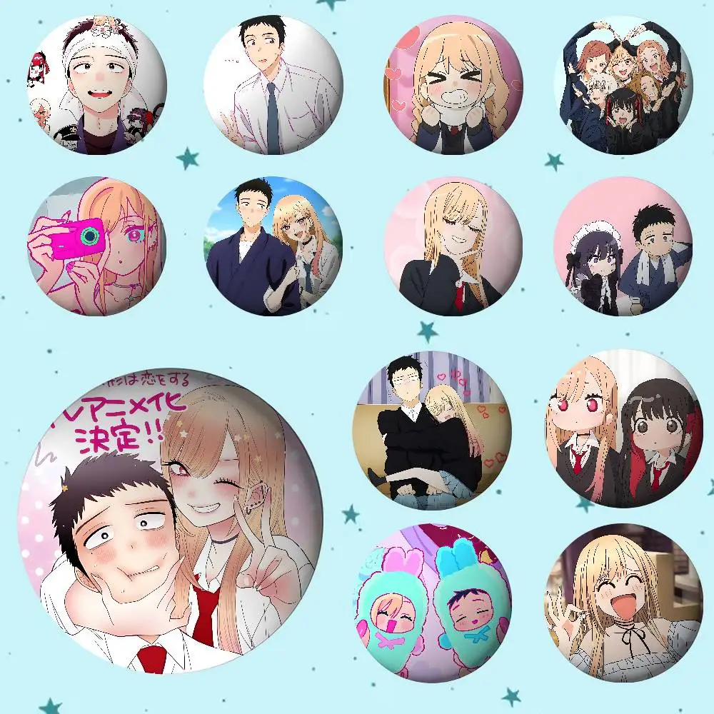Anime M-My Dress Up Darling Badges Tinplate Soft Button Pin Brooch Metal Badge Custom Jewelry Accessories Hat Bag Lapel
