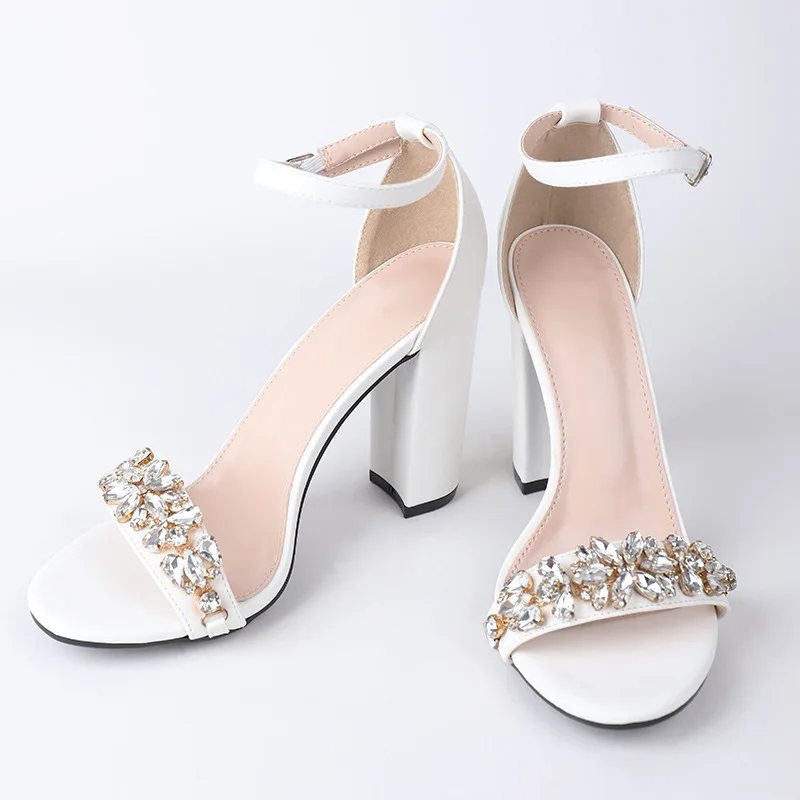 2025 New Elegant Crystal Shoes Square Heel Women Shoes High Heels Party Office Lady Sandals Shoes Woman Zapatos De Mujer