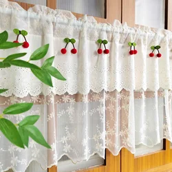 Exquisite Cherry Lace Tulle Short Curtain Valance Double Layer Floral Voile Roman Curtain for Kitchen Cafe Study Home Decor