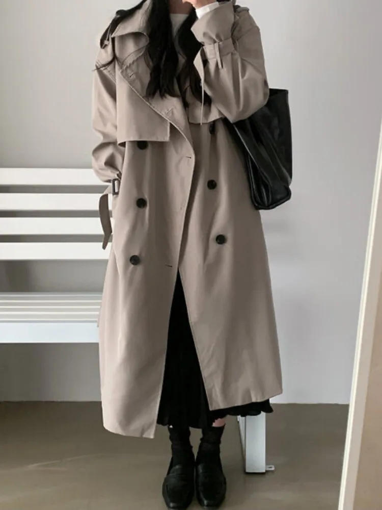 Ele Langer zweireihiger, lockerer Freizeitmantel, Herbst-Winter-Chic-Oberbekleidung für Damen, Pendeln, Pure E-Commerce S