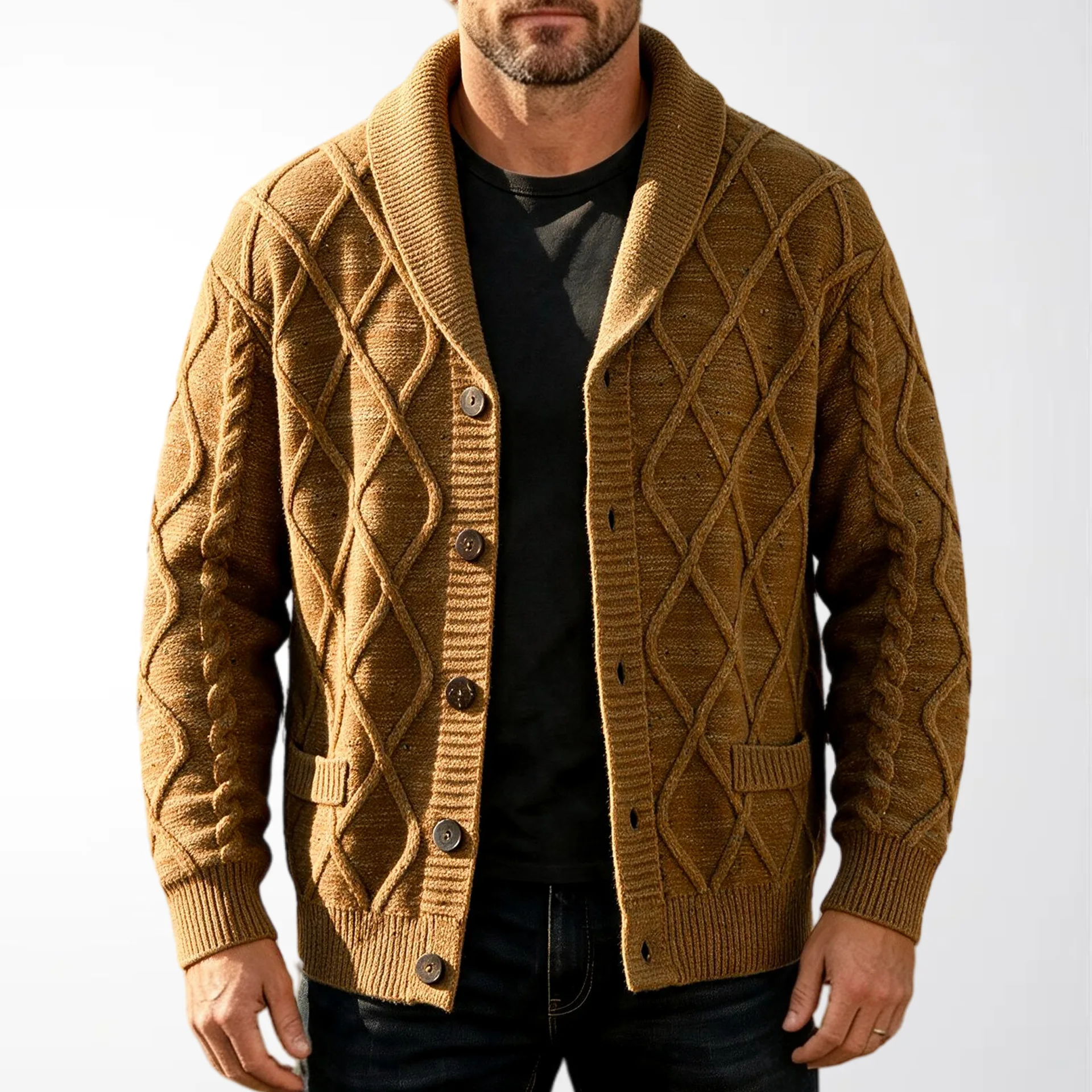 American retro variegated Fried Dough Twists knitting cardigan sweater autumn and winter thickened sweater coat men's shirt