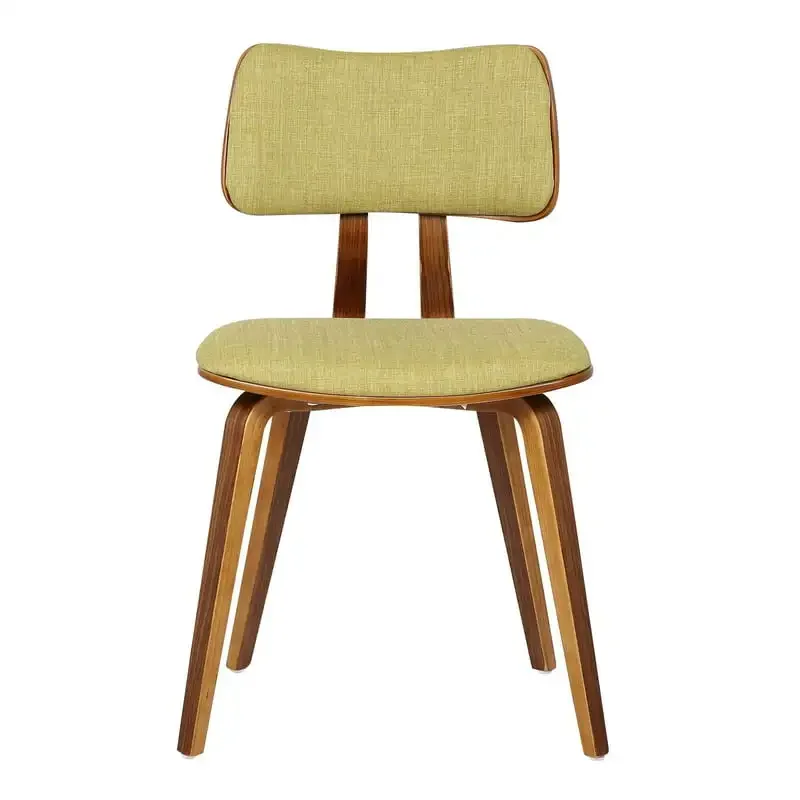 Walnut wood and fabric dining chairs, textile yellow chairs, pastoral