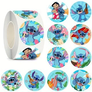 500PCS/Roll Disney Stitch Sealing Graffiti Stickers Cute Cartoon Anime Lilo & Stitch Stickers Round Diy Decor Album Diary Labe