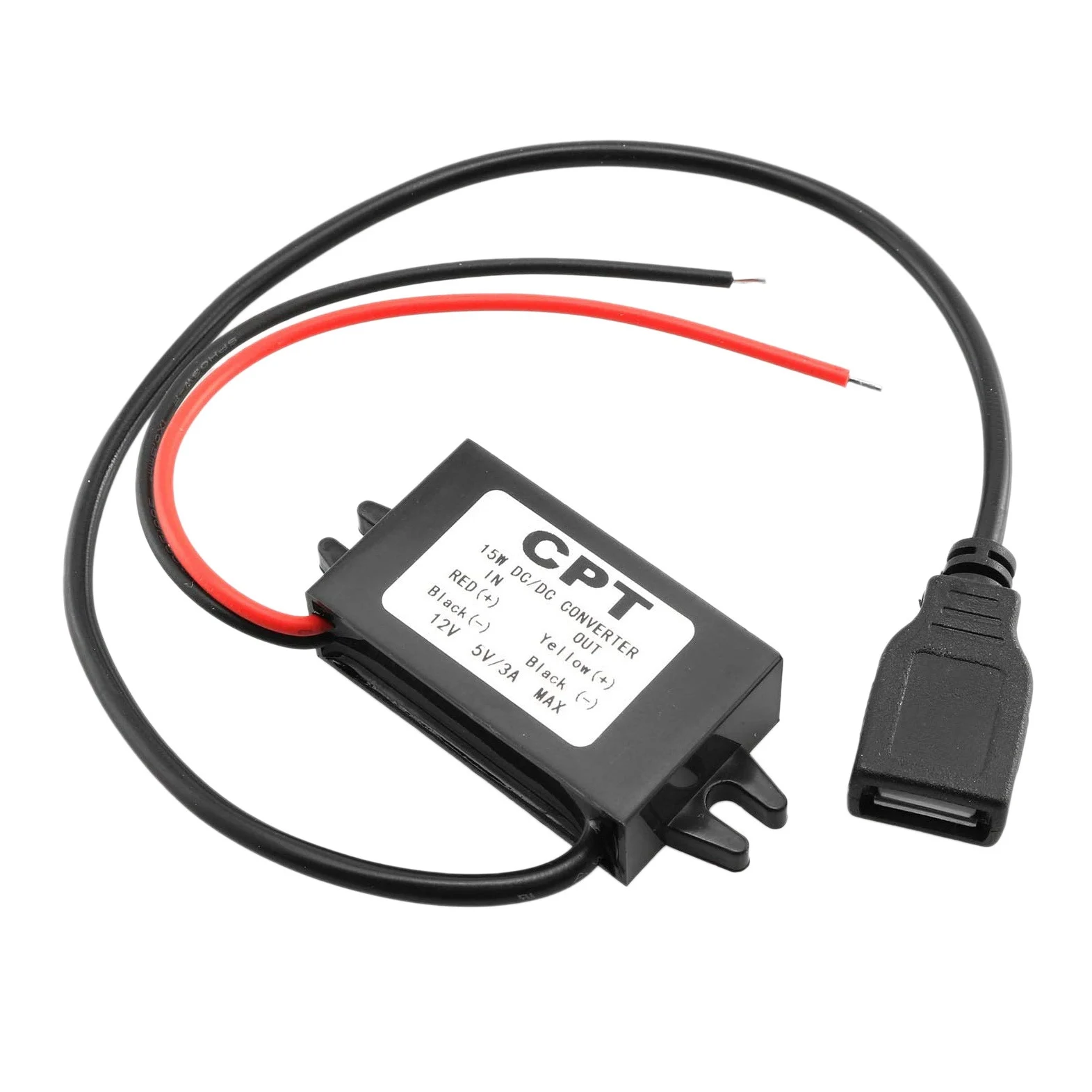 Car Power Converter DC 12V to 5V 3A Voltage Converter with Single USB Adapter Connectors for Phone Charging Car Audio