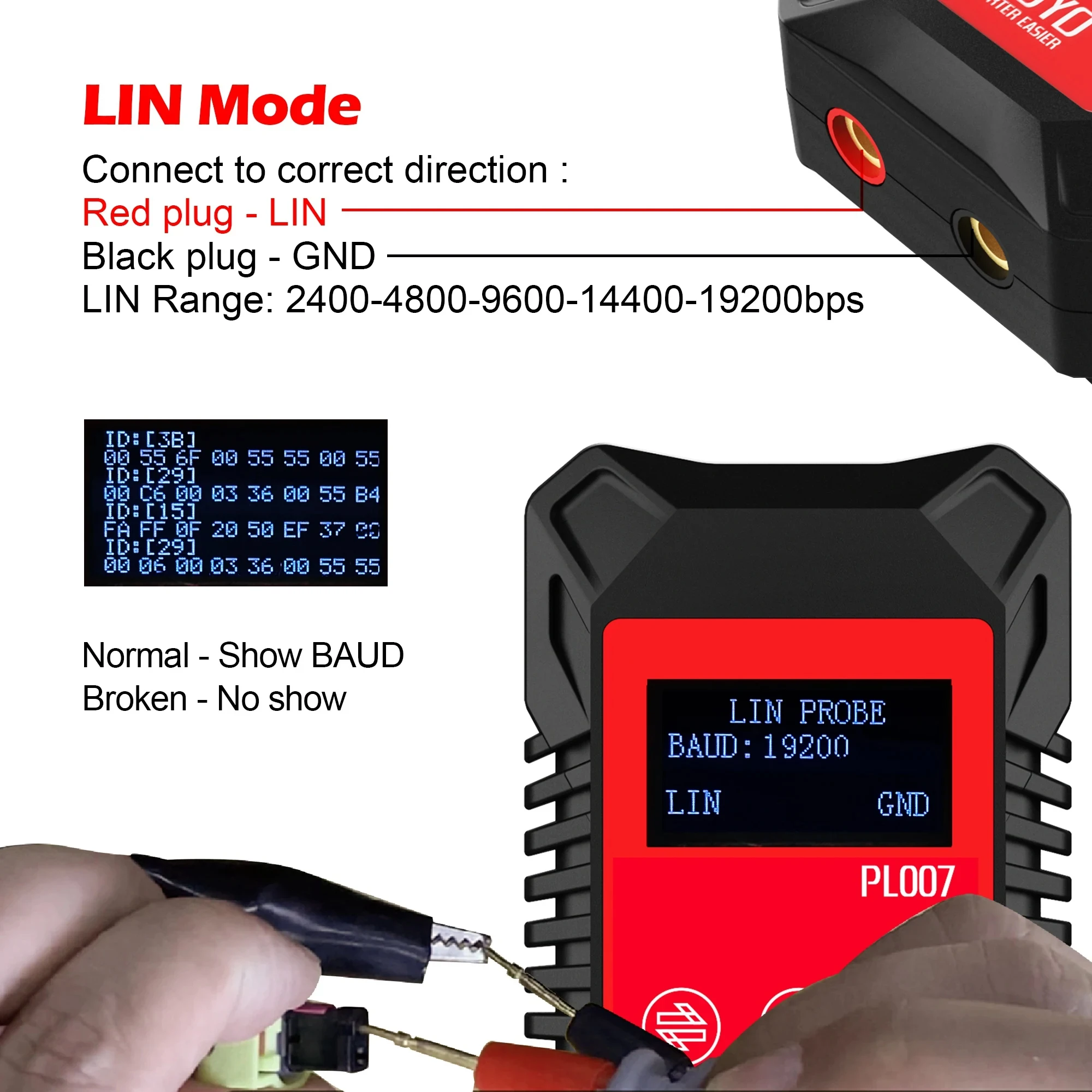 WOYO PL007 CAN LIN PWM Tester Auto-recognize CAN-H & CAN-L Check PWM Signal Mode Read Baud Rate for Automotive Diagnostic Tools