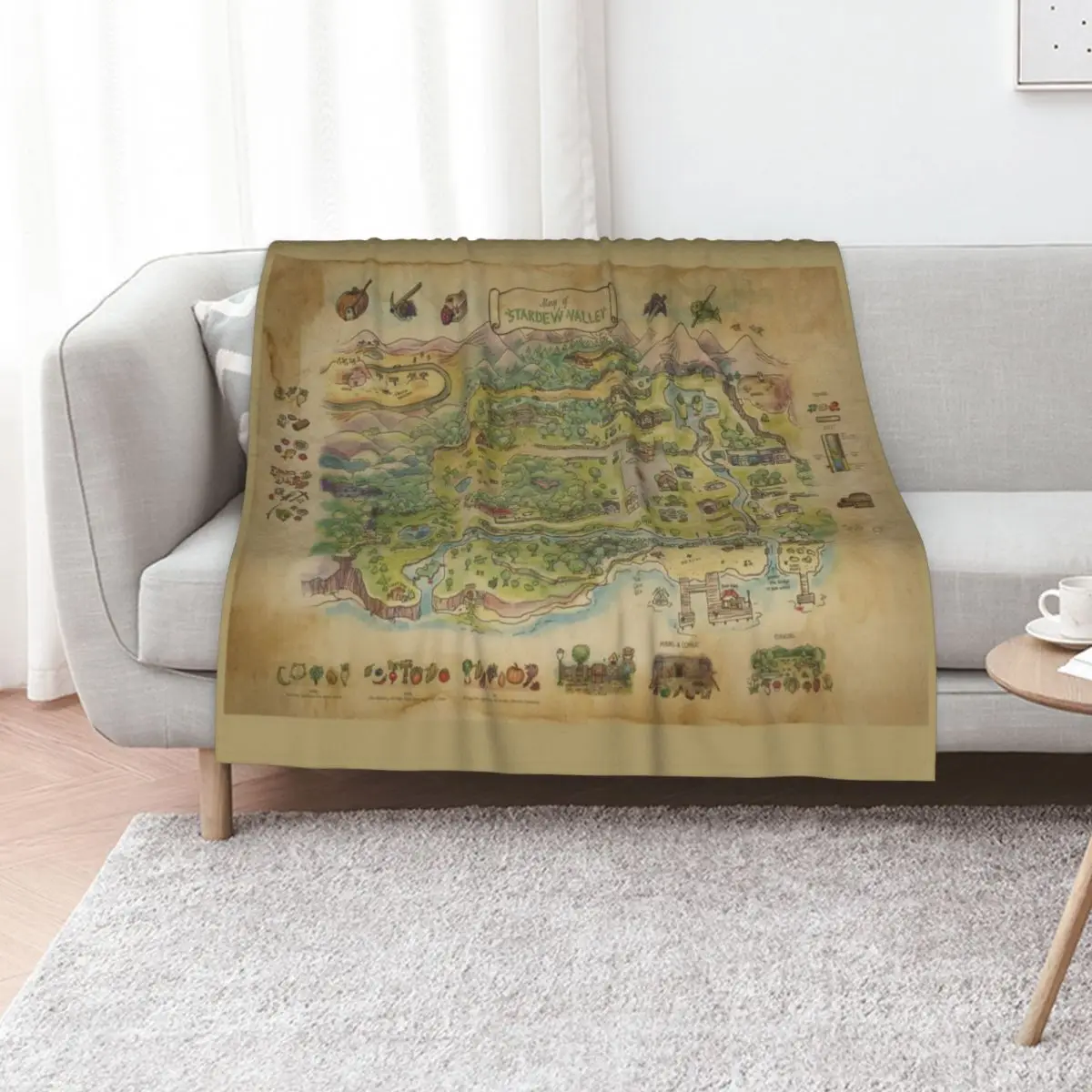 Stardew Valley Map Throw Blanket Warm Comfortable Blanket for Office Napping