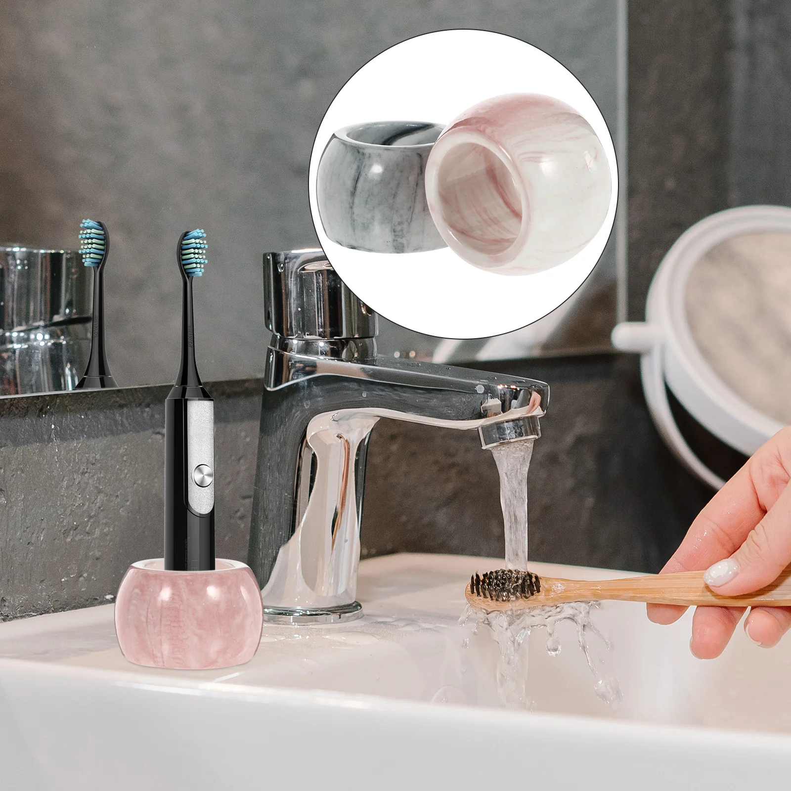 

2Pcs Creative Marble Pattern Electric Toothbrush Rack Ceramic Holder Waterproof Storage Stand for Home Bathroom Travel Camping