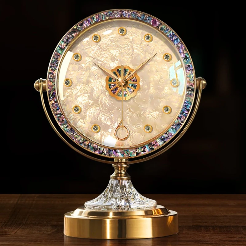 Minimalist Alloy Desk Clock Seashell Dial Adjustable Angle Silent Non Ticking Elegant Table Decor for Home Living Room Office