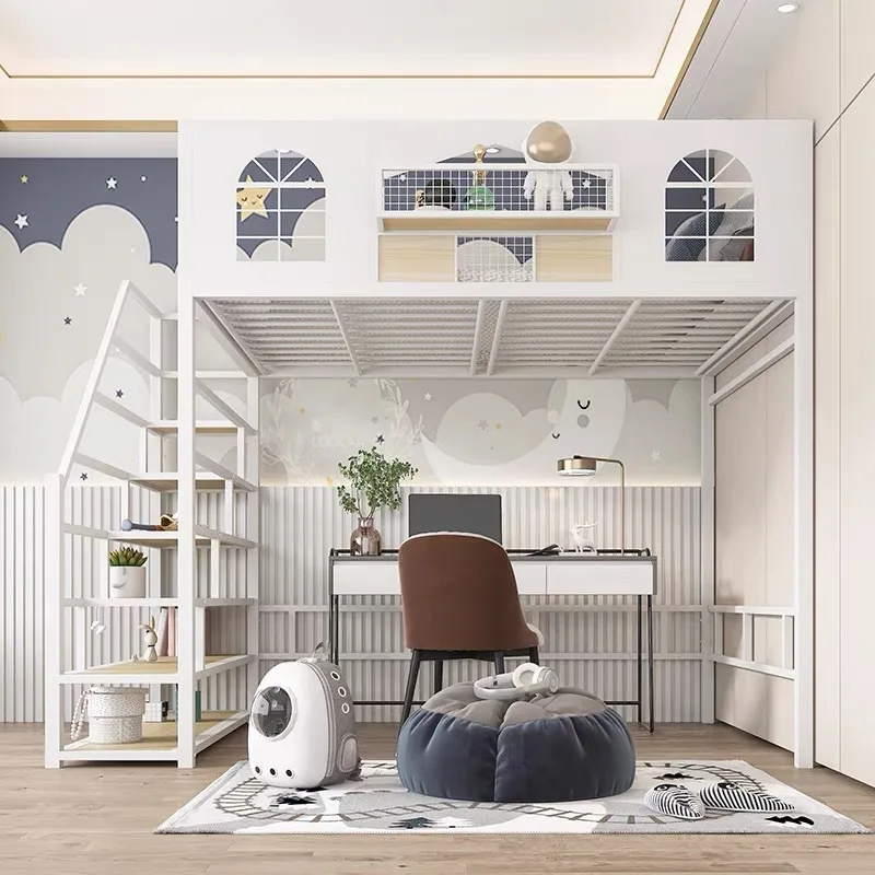Student dormitory wrought iron elevated bed sheet under bed Duplex children's loft under bed Empty wrought iron