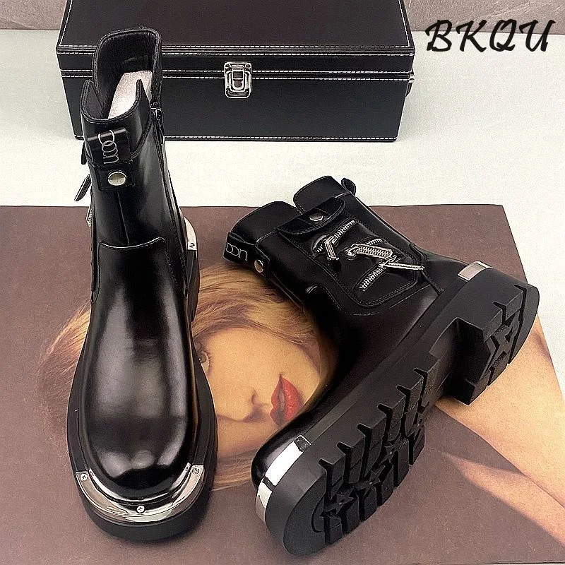 BKQU Chelsea Boots Men's Autumn-Winter Filled New Style 2025 Mid-Calf Korean Version Casual Short Boots with Elegant Heels