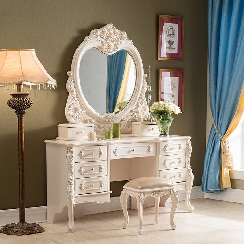 Luxury Classic Handmade Carving Dresser Wooden European Style Classic Bedroom Dresser With Drawers Dressing Table