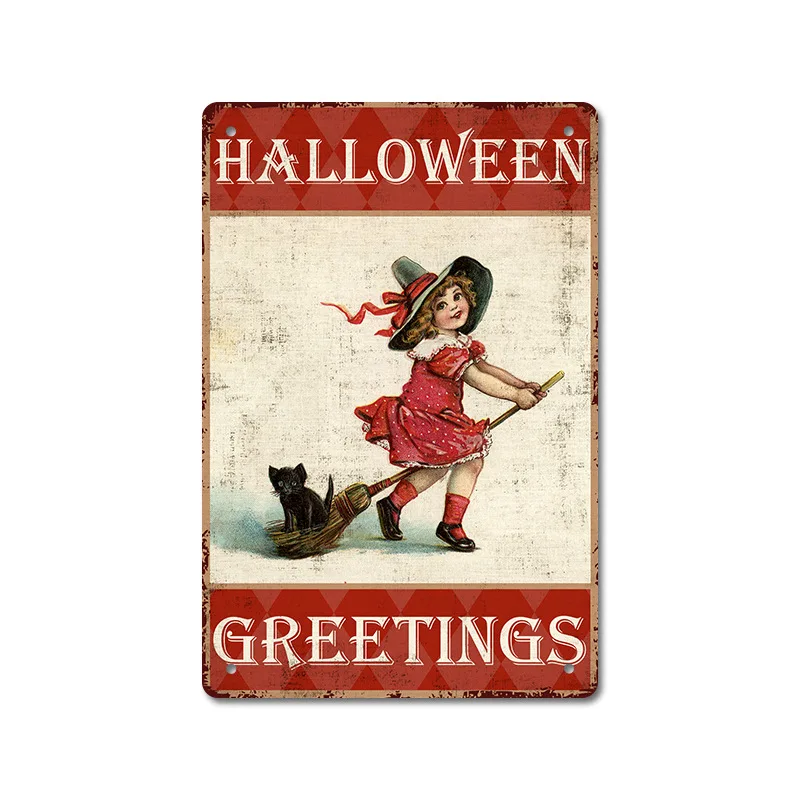 حار بيع 2025 جديد هالوين الرجعية الأمريكية المنزل المعادن اللوحة بار مقهى حائط الخلفية اللوحة الزخرفية فرملس