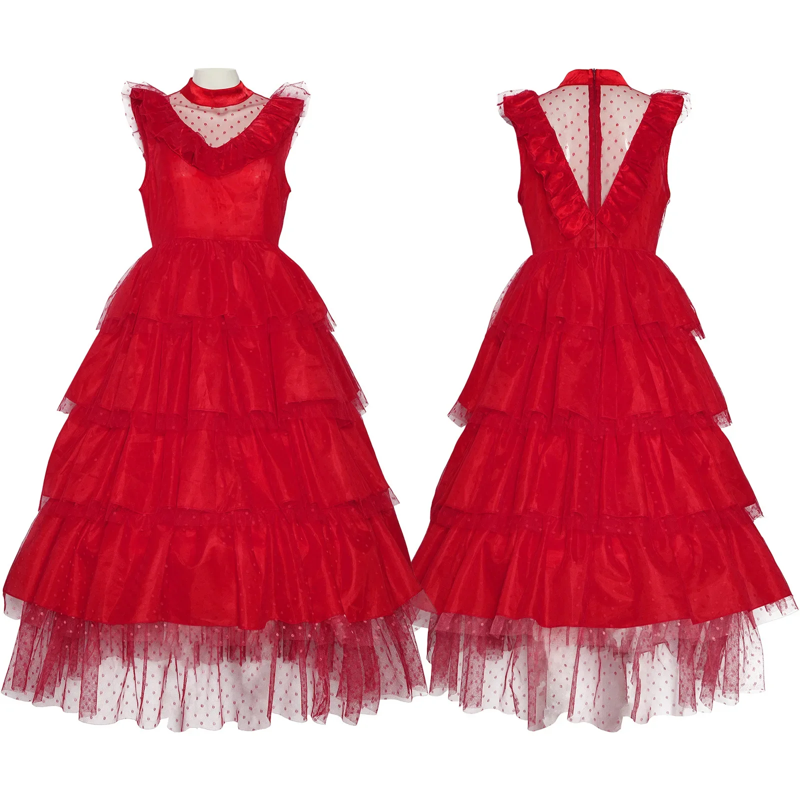 Beetle Cosplay Juice Costume Lydia Red Wedding Dress Outfits Women Retro Long Sleeve Lace Tulle Bride Gown Halloween Party Suit