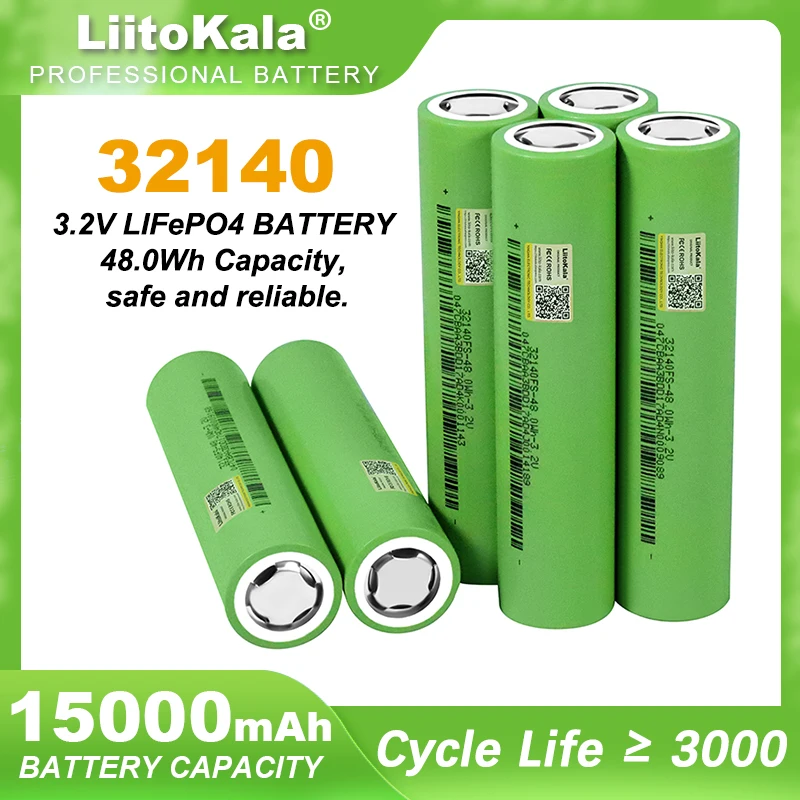 

LiitoKala 3.2V 32140 15Ah lifepo4 batteries Cells for diy 4s 8s 12v 24V 36V 20AH 30AH ebike e-scooter power tools Battery pack