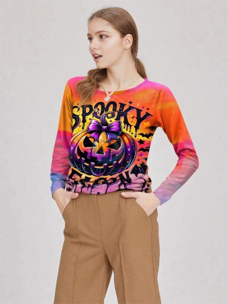 

Halloween Women's Long Sleeve T Shirt Pumpkin Head 3D Pattern T Shirts Fall Fashion Women's Tops Harajuku Pullover Y2k Clothing