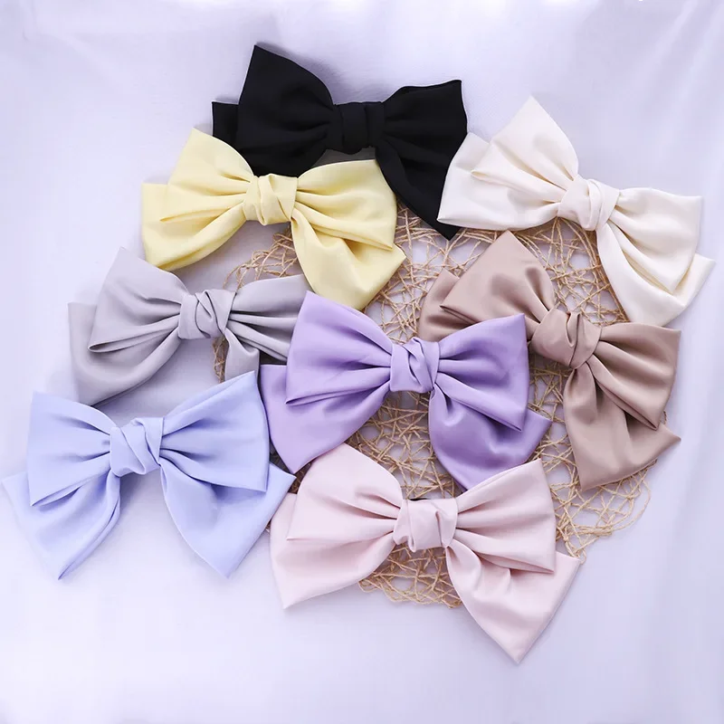 Purple Satin Large Bow Hair Clip Black Japanese Style Web Red Spring Hairpin Women's Occipital Hair Accessory D569