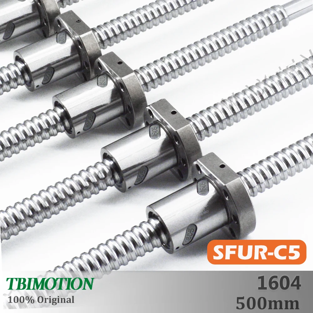 TBI Motion SFU1604 Ground C5 Ball Screw 4mm Lead 500mm R16 Ballnut of SFU Set End Machined for High Precision CNC DIY Kit Parts