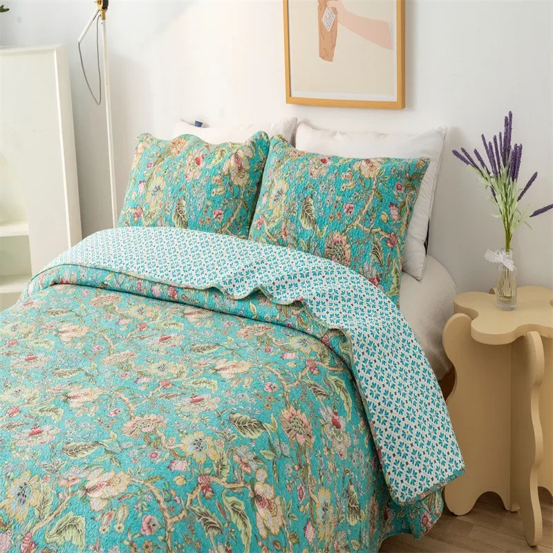 Washable Cotton Quilted Bedspread Set Floral Linen Blanket Soft Cubrecam Bed Cover Colcha Summer Quilt Comforter Sheet 3Pieces