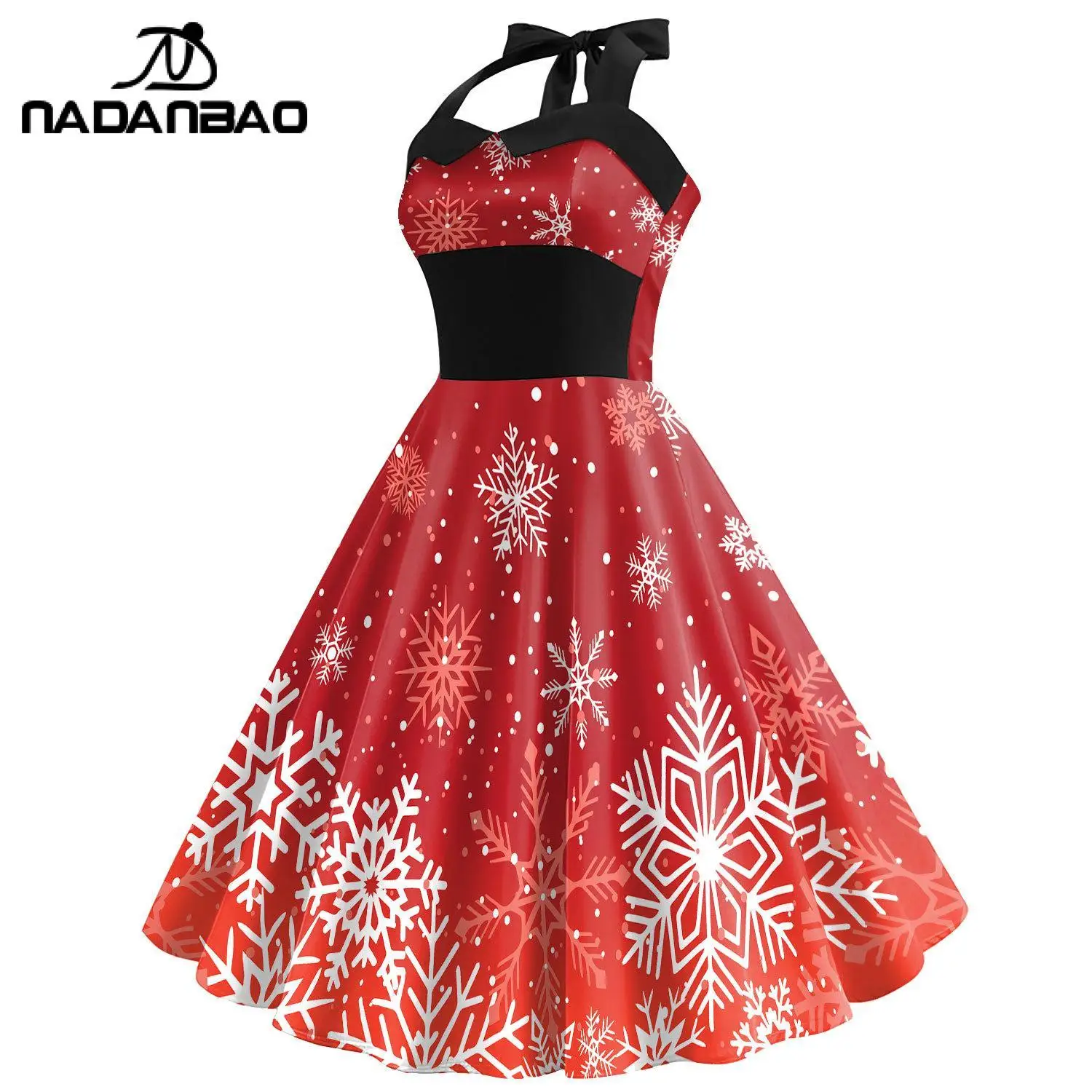 Nadanbao Christmas Fashion Holiday Party Dresses Women Snowflake Printing Slip Dress Girls Backless Flounce Slim Costume