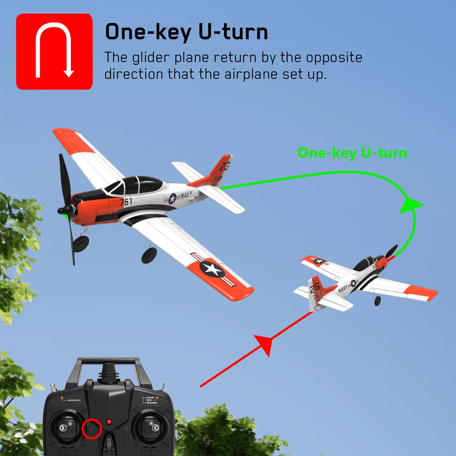 Volantex rc 76109 4ch T-28 Trojan 400mm Wingspan 2.4G Remote Control Aircraft RTF One Stunt with X pilot Stabilization System