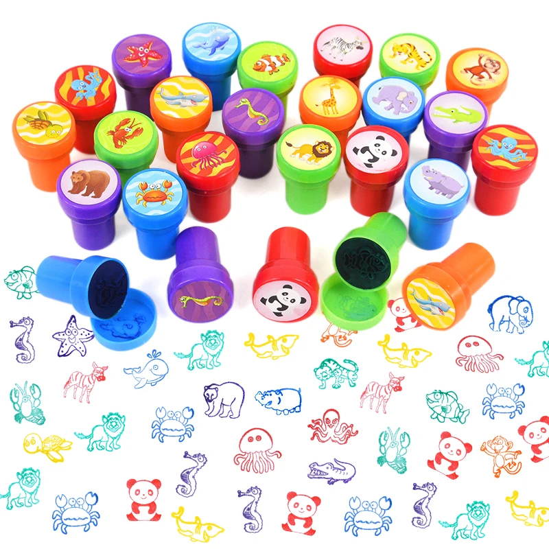 10Pcs/Set Assorted Stamps Kids Self-Ink Cartoon Animal Unicorn Stamps Party Favor Children Seal Toy Gift Scrapbooking DIY Decor﻿