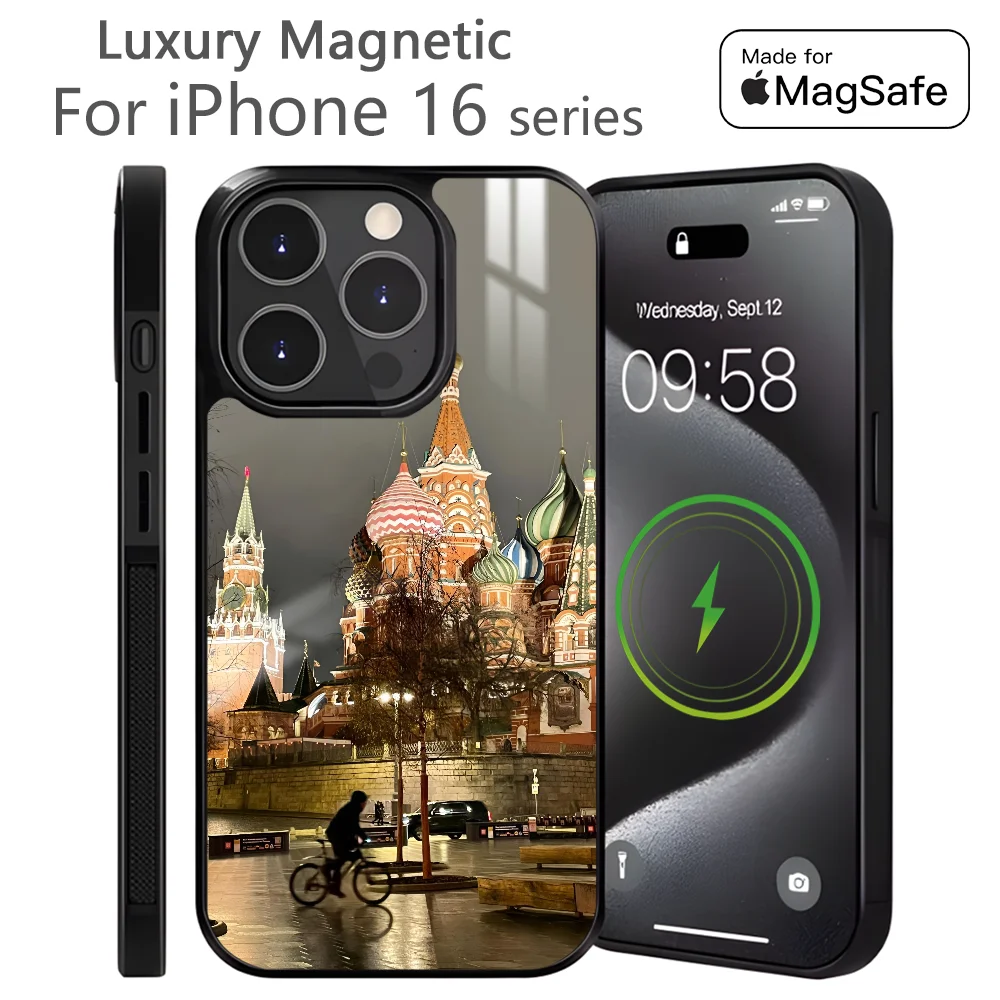 Russia Red Square Moscow Phone Case For iPhone 16 15 14 13 12 11 Pro Max Plus Mini Magnetic Magsafe Wireless Charging Cover