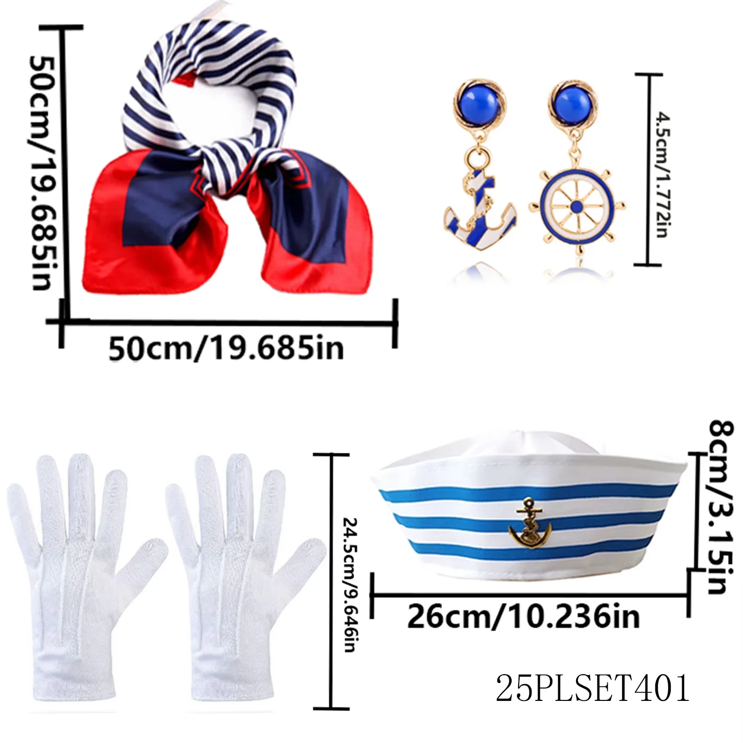 PESENAR ชุดอุปกรณ์เสริมสำหรับงานปาร์ตี้ชุดกะลาสีหญิง 4 ชิ้น เหมาะสำหรับกะลาสีกองทัพเรือที่แต่งตัวสำหรับงานปาร์ตี้
