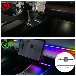 For Tesla Model 3 Y Center Console Dashboard Wireless Charging Light Neon Strip 64 Colors RGB LED Ambient Lamp USB APP Control