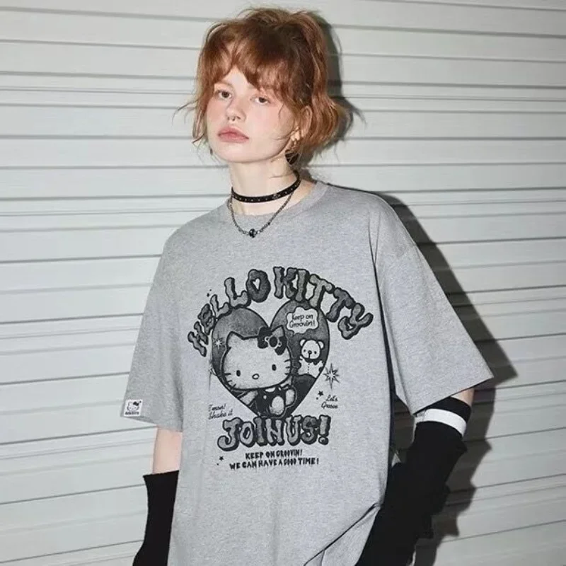 Sanrio HelloKitty Graphic T Shirts Harajuku Oversized T Shirt Y2k Top Vintage Hotsweet Cartoon Printed Tops Loose Women Clothing