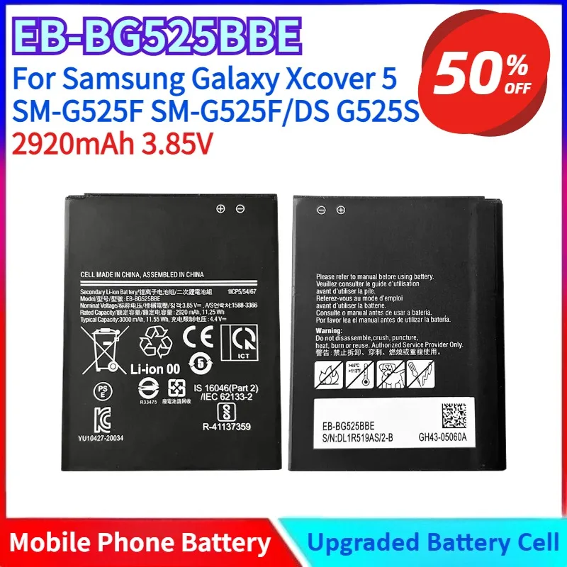 

Новый 2920 мАч EB-BG525BBE для Samsung Galaxy Xcover 5 SM-G525F SM-G525F/DS G525S аксессуары перезаряжаемые батареи для мобильных телефонов