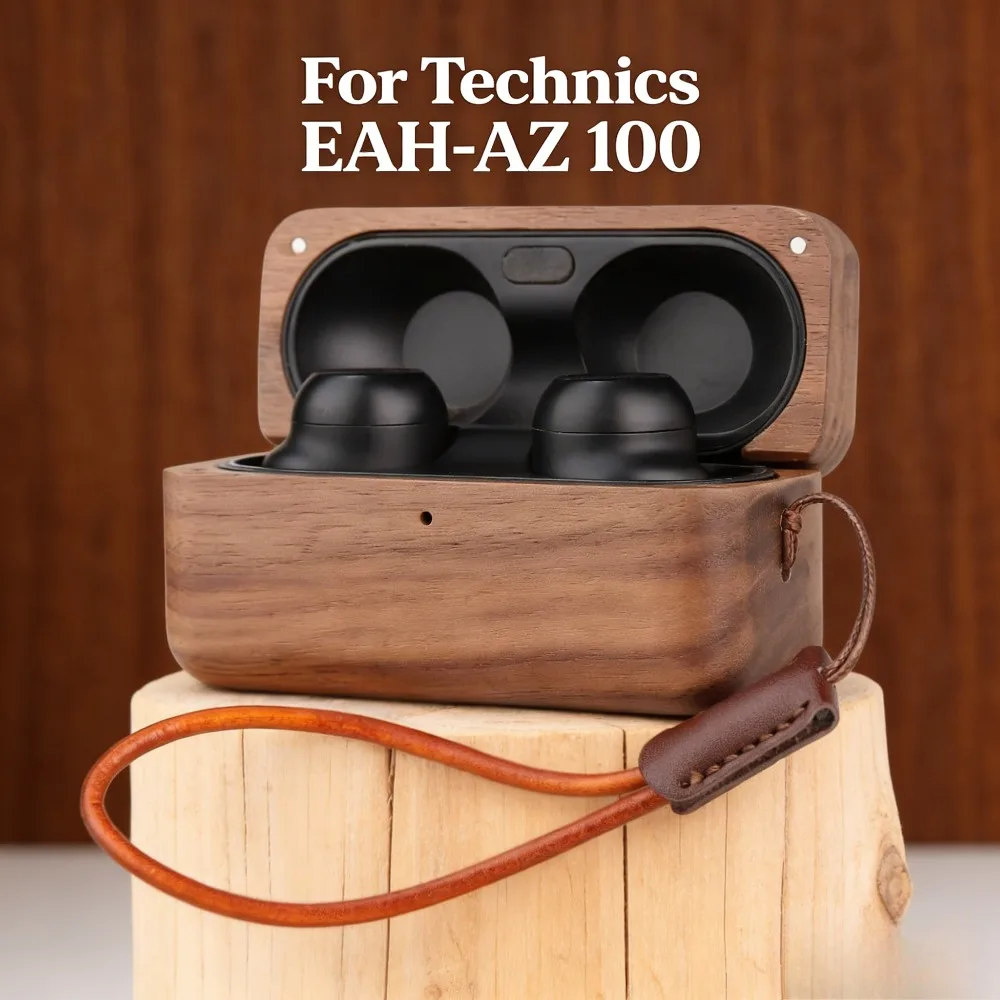 Capa protetora de madeira para fone de ouvido Technics EAH-AZ100, capa rígida de nogueira com alça de mão para fone de ouvido Bluetooth sem fio AZ100