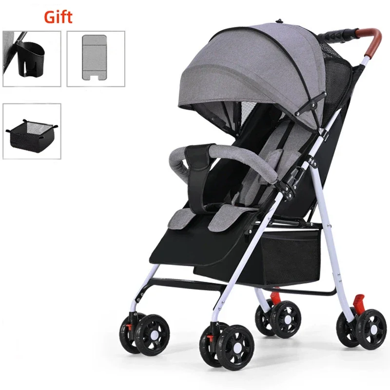 

Lightweight Baby Stroller Foldable Reclining Seat One Hand Fold All Terrain Wheels for Outdoor Travel Infants Toddlers Newborn