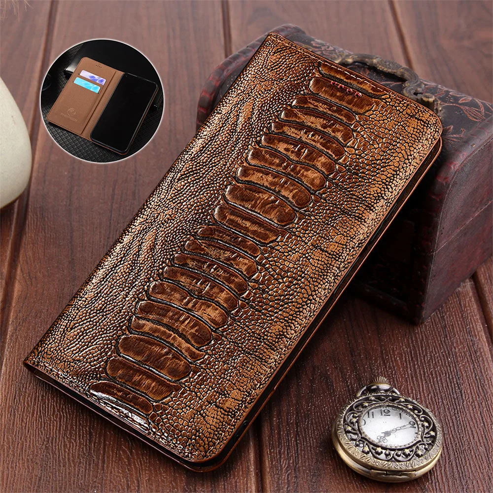 

Ostrich Pattern Genuine Leather Flip Case For OPPO Reno 11 11F 12 12F 13 13F 14 14F 15 4G 5G Cover Card Cases Scratch Proof