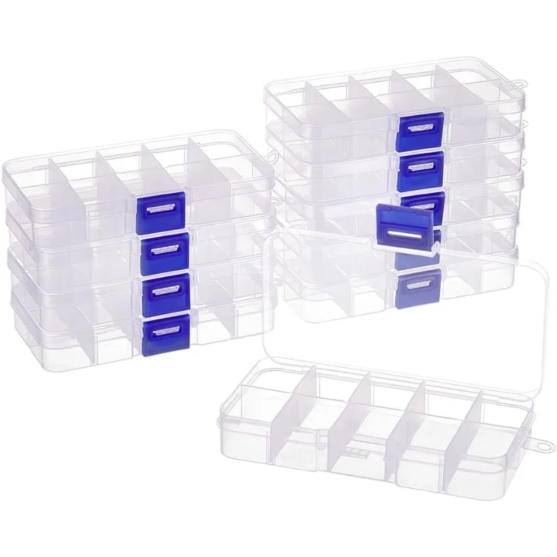 10 Pcs 10 Grids Plastic Organizer Box Clear Plastic Jewelry Dividers Box Organizer Mini Tackle Boxes for Beads Small Items