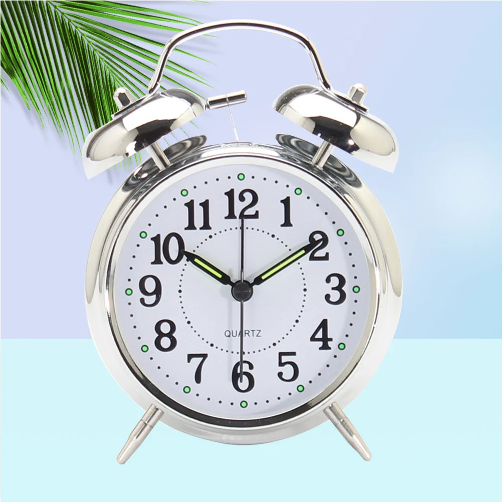 

Round Silent Alarm Clock Material Mute Tabletop Time Reminder for Home School Silver Round Alarm Clock