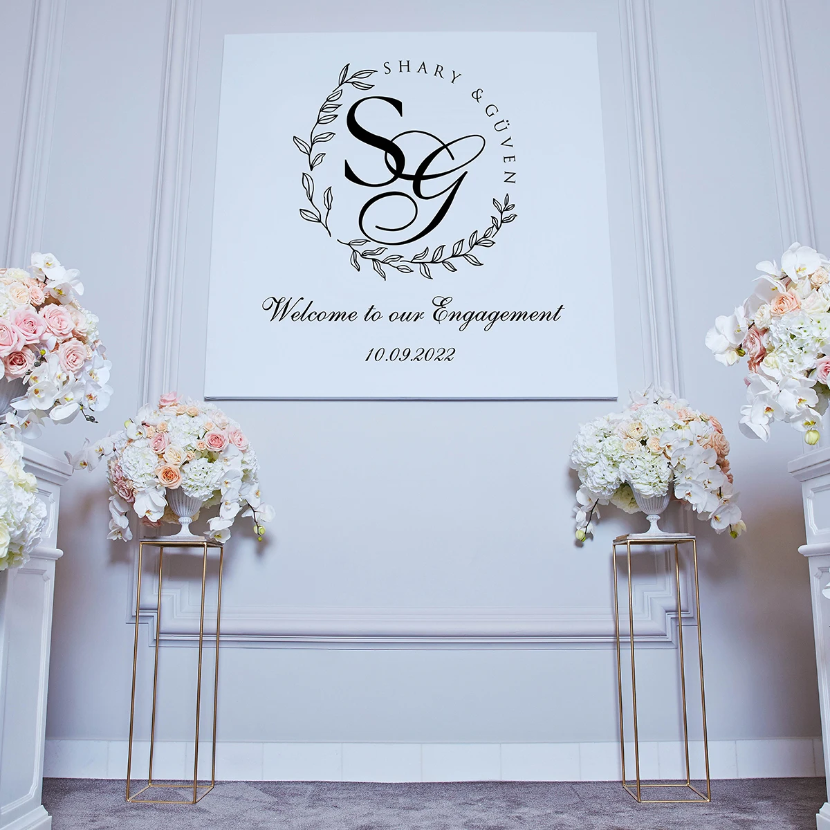 Initial Design Welcome To Our Engagement Personalized Wedding Party Dance Floor sticker Decor Removable Vinyl Poster RE030