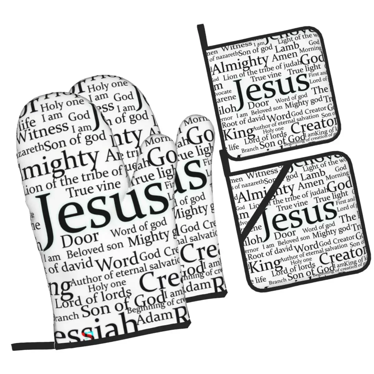 

Jesus Biblical References Oven Mitts and Pot Holder Sets of 4 for Baking Kitchen Cooking BBQ Resistant Non-Slip Gloves