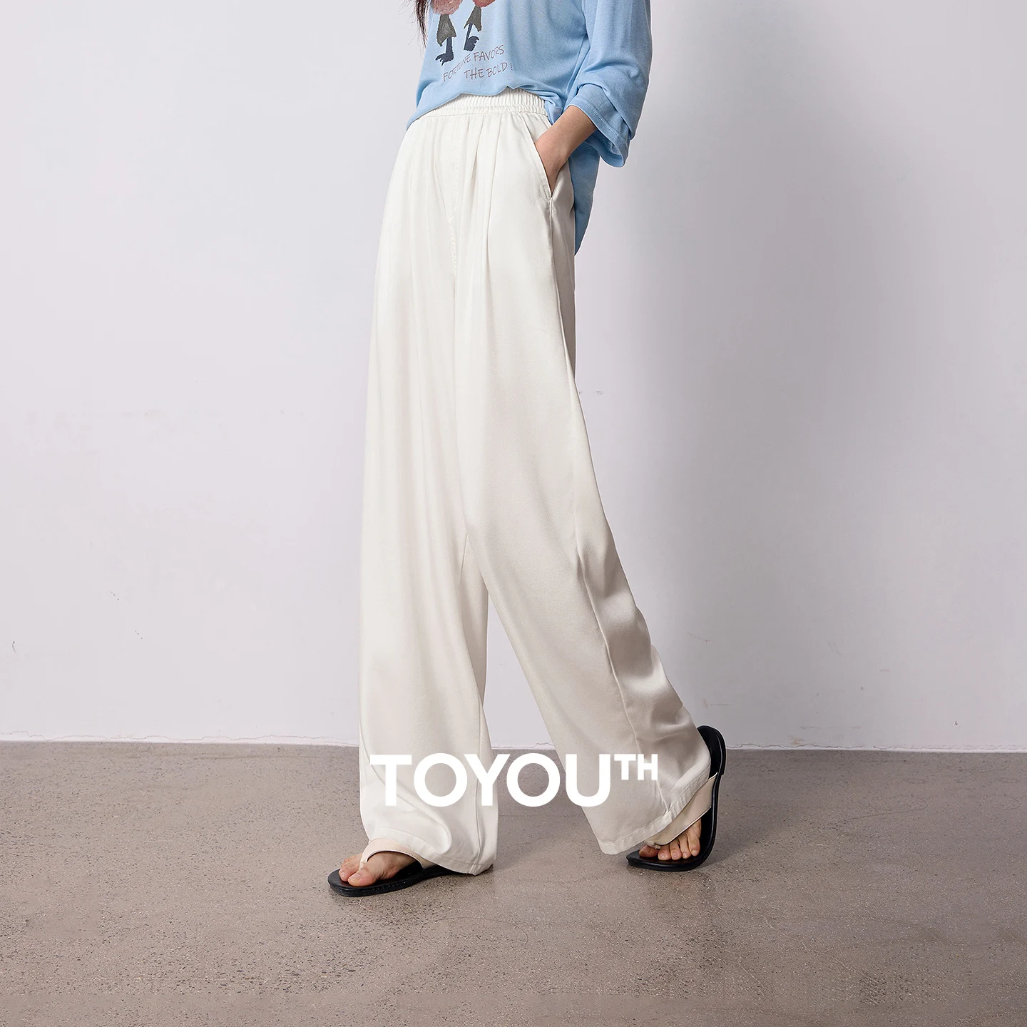 TOYOUTH Women Casual Pants 2026 Summer New Lyocell High Waist Solid Color Straight Long Pants