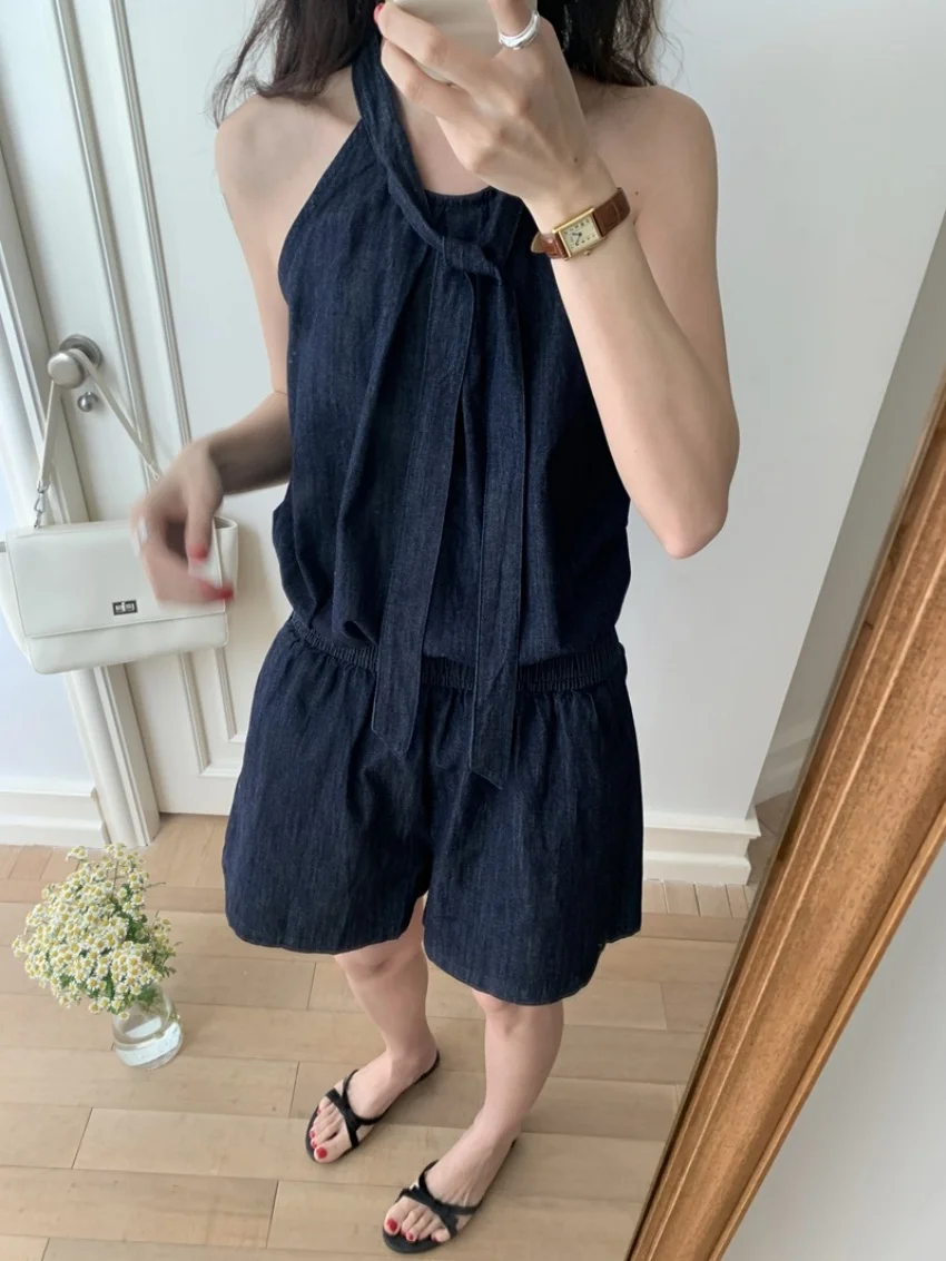 Alien Kitty Solid Holiday Women Suits Halter Loose New Blouses Summer Daily Sexy OL Chic Casual High Street Wide Leg Shorts