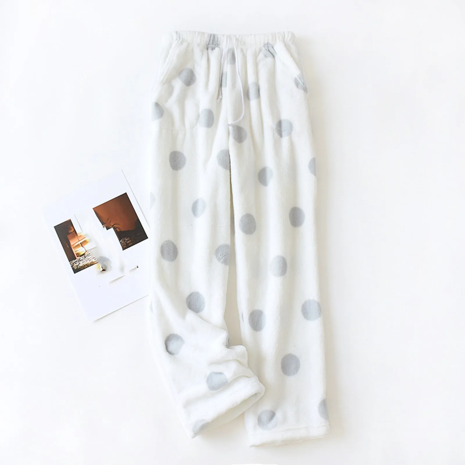 Pajama Pants Women Flannel Warm Pants Plus Fleece Thickened Coral Fleece Pants Large Size Warm Home Pants for Autumn Winter