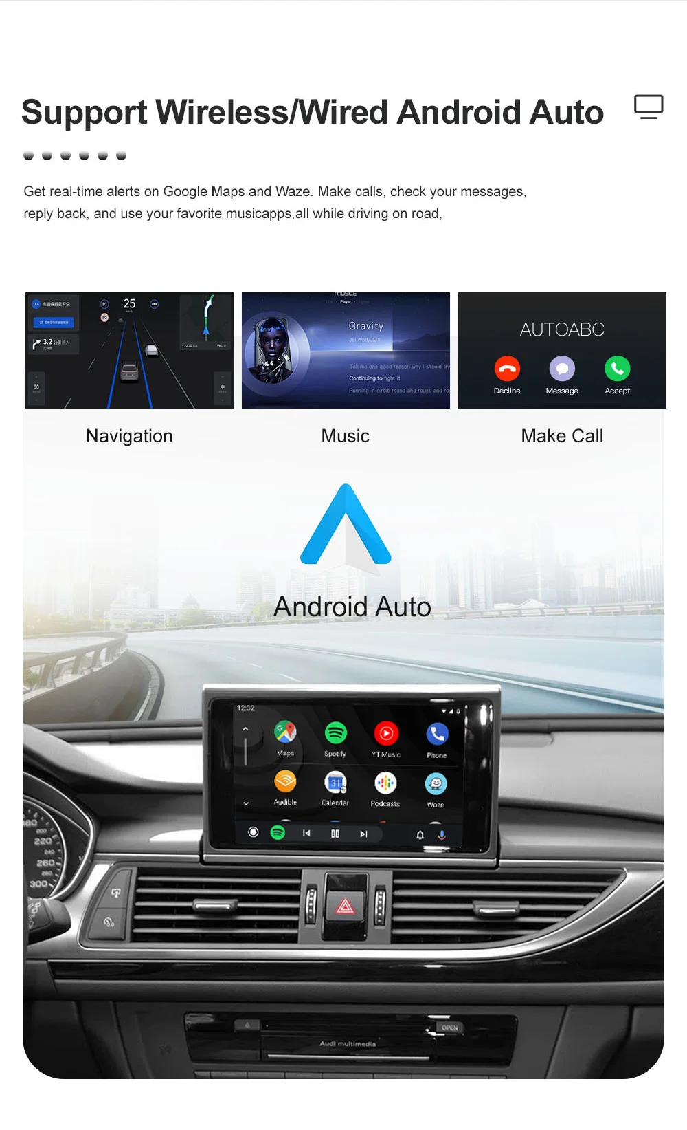 Kabelloses CarPlay- und Android-Auto-Interface-Modul für Audi A6 A7 HN+R-System mit Mirror Link und Bluetooth. – Detail 4