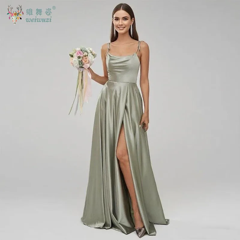 

Sexy Spaghetti Strap Sleeveless Backless Bridesmaid Dresses High Split A-line Formal Occasion Gonw Singer Performance Costumes