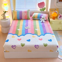 Milk Velvet Quilted Bed Sheet  Winter Thicken Warm Plush Bedspread with Elastic Band Fitted Sheet Soft Mattress Cover Protector