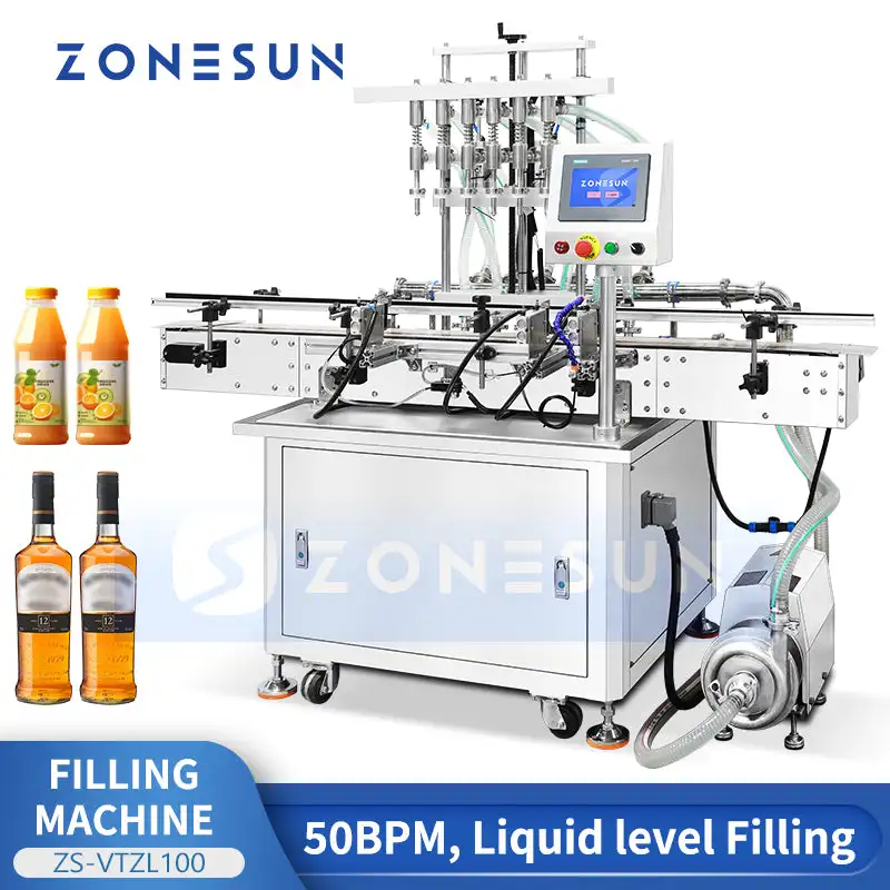 ZONESUN ZS-VTZL100 ماكينة تعبئة مستوى السائل بمضخة الطرد المركزي الأوتوماتيكية ذات 6 رؤوس للويسكي والمشروبات واللثة #2