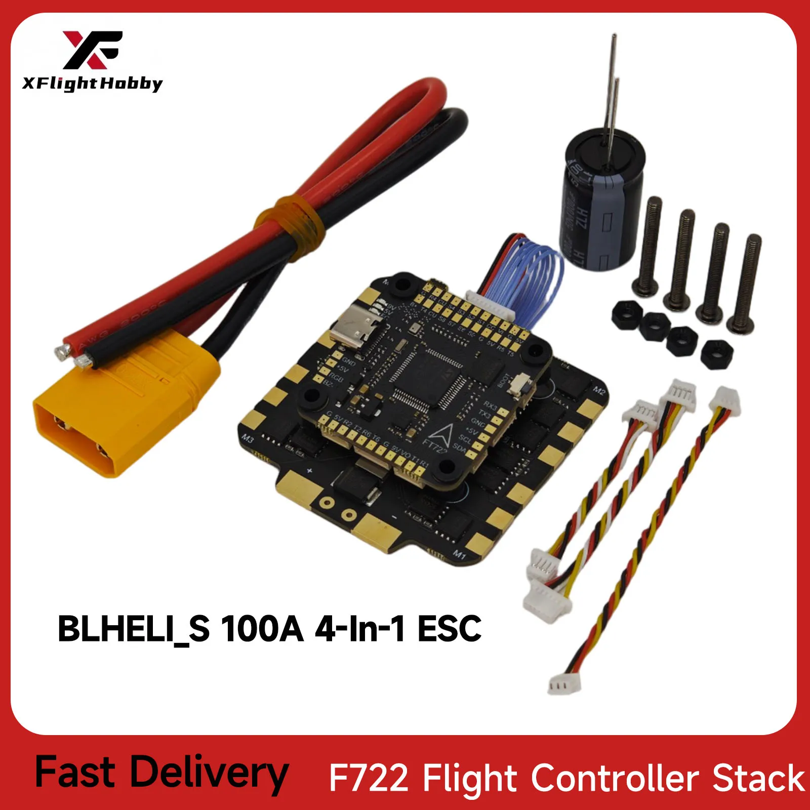 

Контроллер полета XFlight Hobby F722 4-в-1 BLHELI_S 100A 3-8S Бесщеточный ESC F7 100A Stack для FPV дронов Запчасти для квадрокоптеров