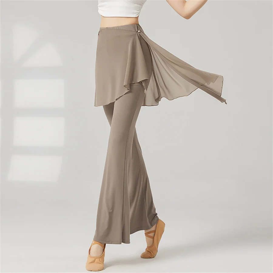 

Женские брюки-клеш для современных танцев с сетчатыми вставками, дышащие, приятные для кожи, для занятий классическим танцем и йогой