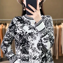 100% Cotton Knitted Sweater Women's Sweater Stripe Colored Round Neck Temperament Long Sleeve Underlay Women's Pullover
