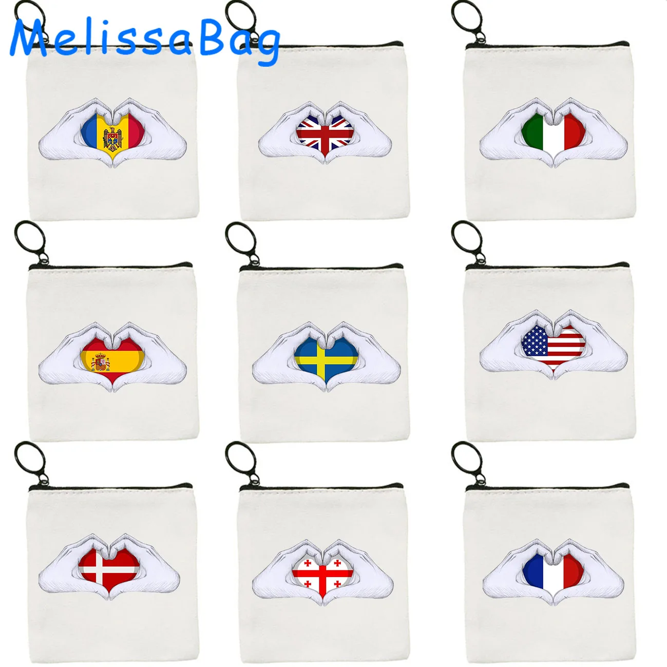 Belgium Cyprus Denmark Estonia France Germany Iceland Ireland Italy Albania USA Spain Sweden Flag Coin Purse Key Case Bags Pouch