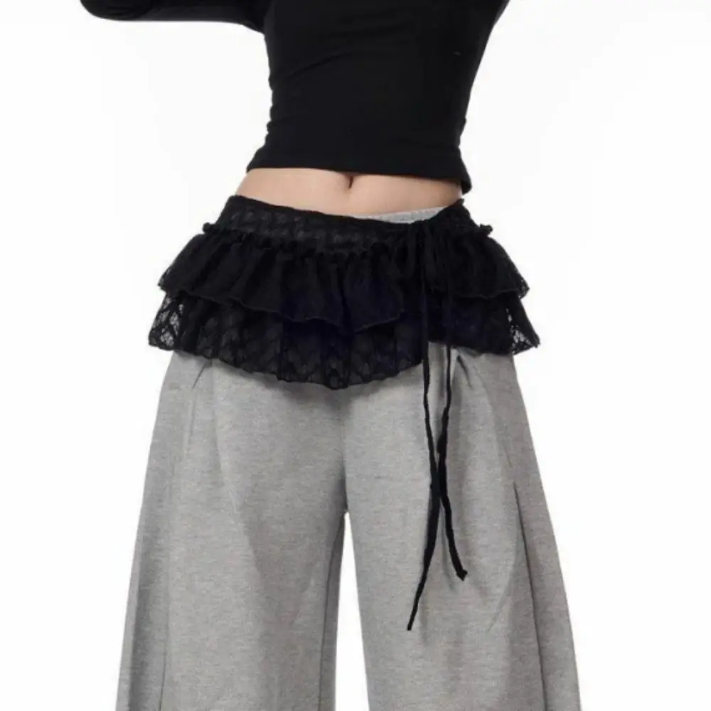 Minigonne in pizzo Sweet Balletcore Y2k Gonne corte con volant Stile coreano Vita alta Tenda di testa Streetwear